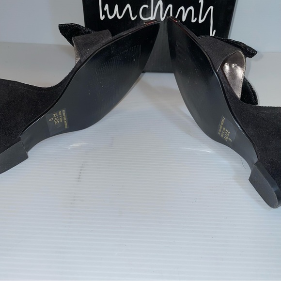 Luichiny Alice Chrome tip open toe Black Wedge w/ Black bows w/ Vintage buckles - Picture 15 of 15